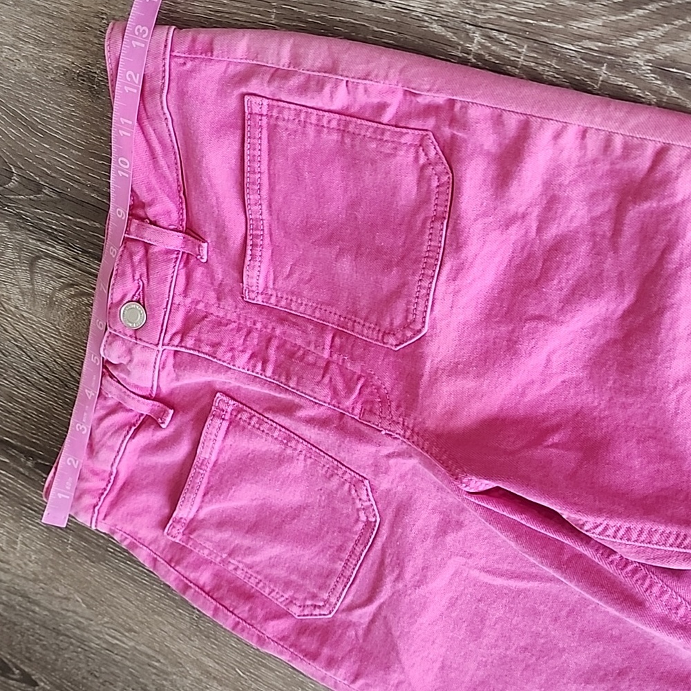 ZARA The Sailor Vibrant Pink Denim Frayed Hem Cropped Jeans Size 2 - Picture 4 of 10